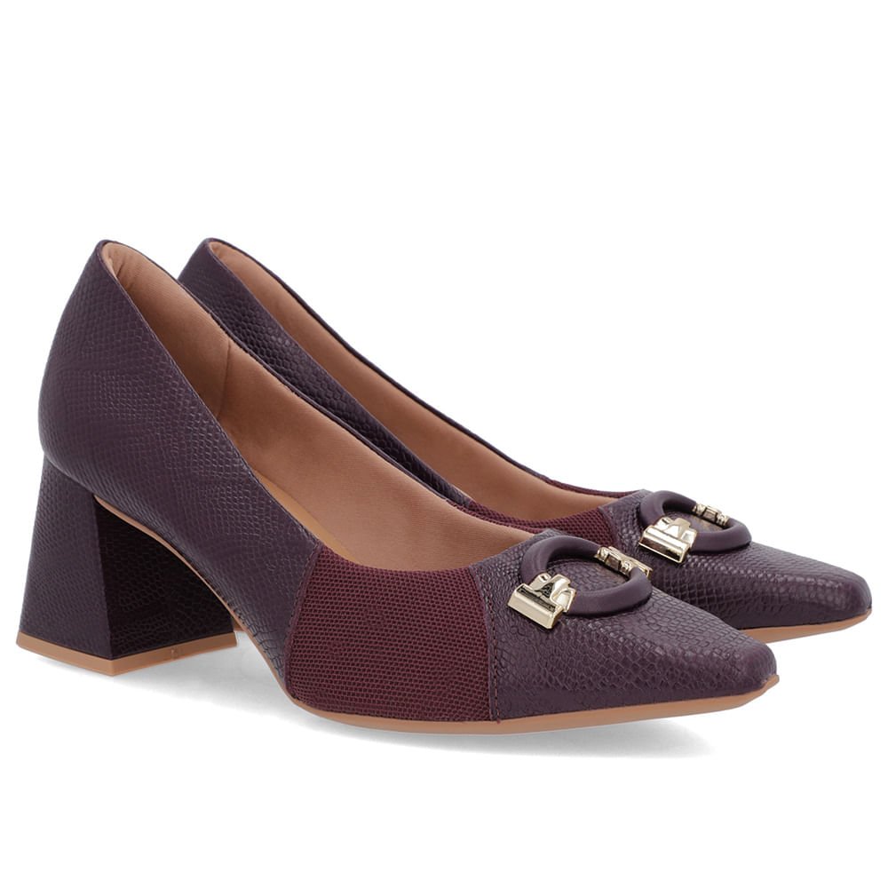 Scarpin Roxo Couro Detalhe Textura Roxo 2