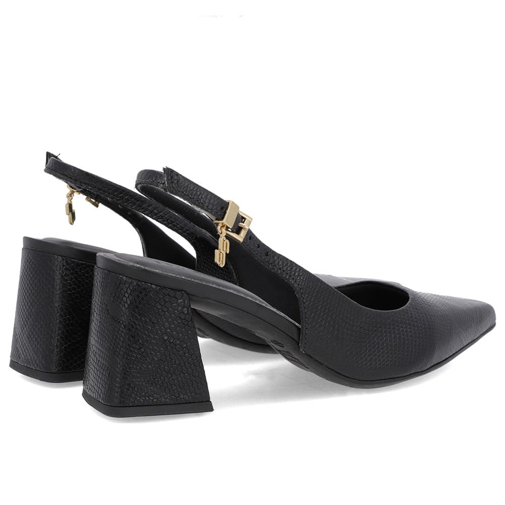 Slingback Preto Couro Textura Bico Fino Preto 3