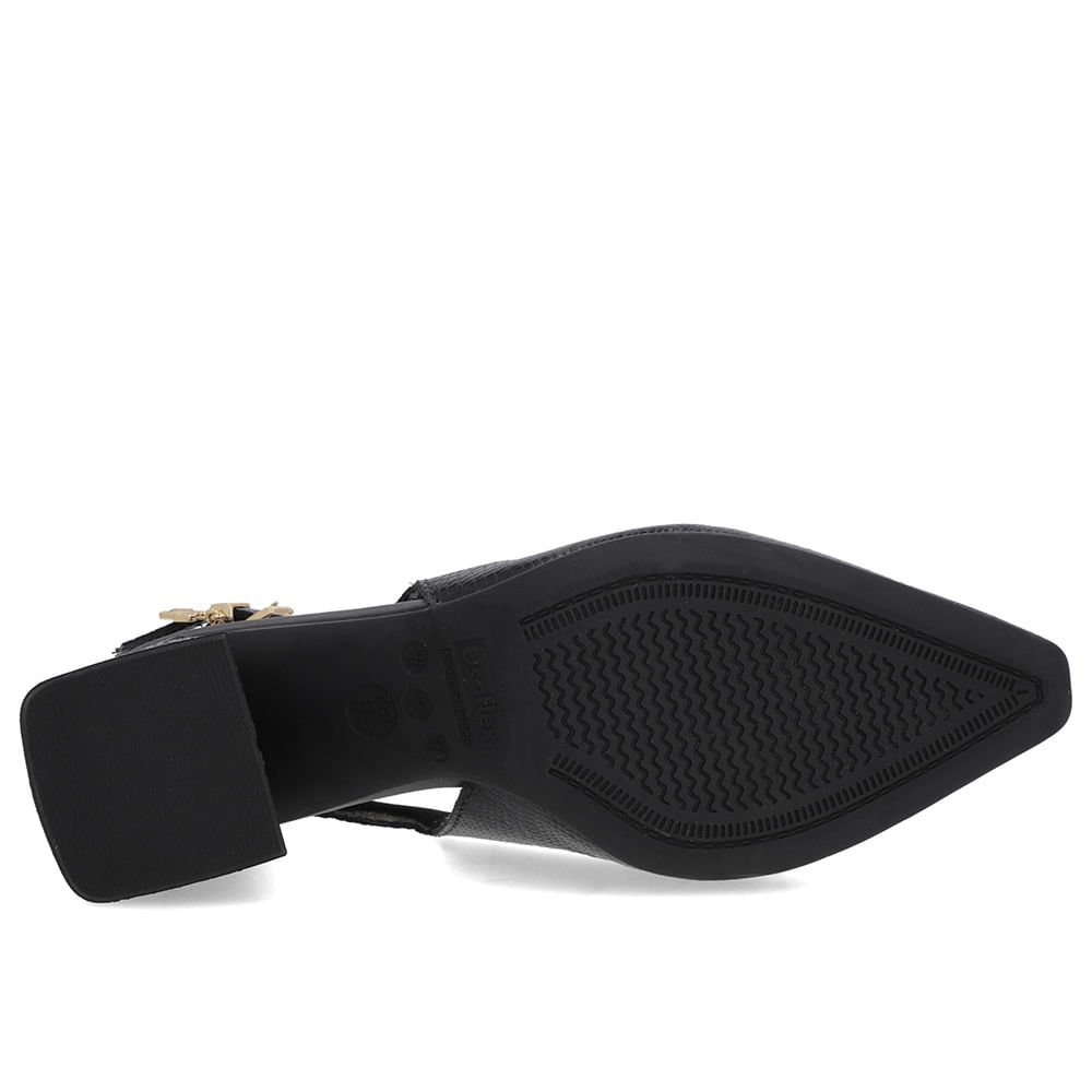 Slingback Preto Couro Textura Bico Fino Preto 5