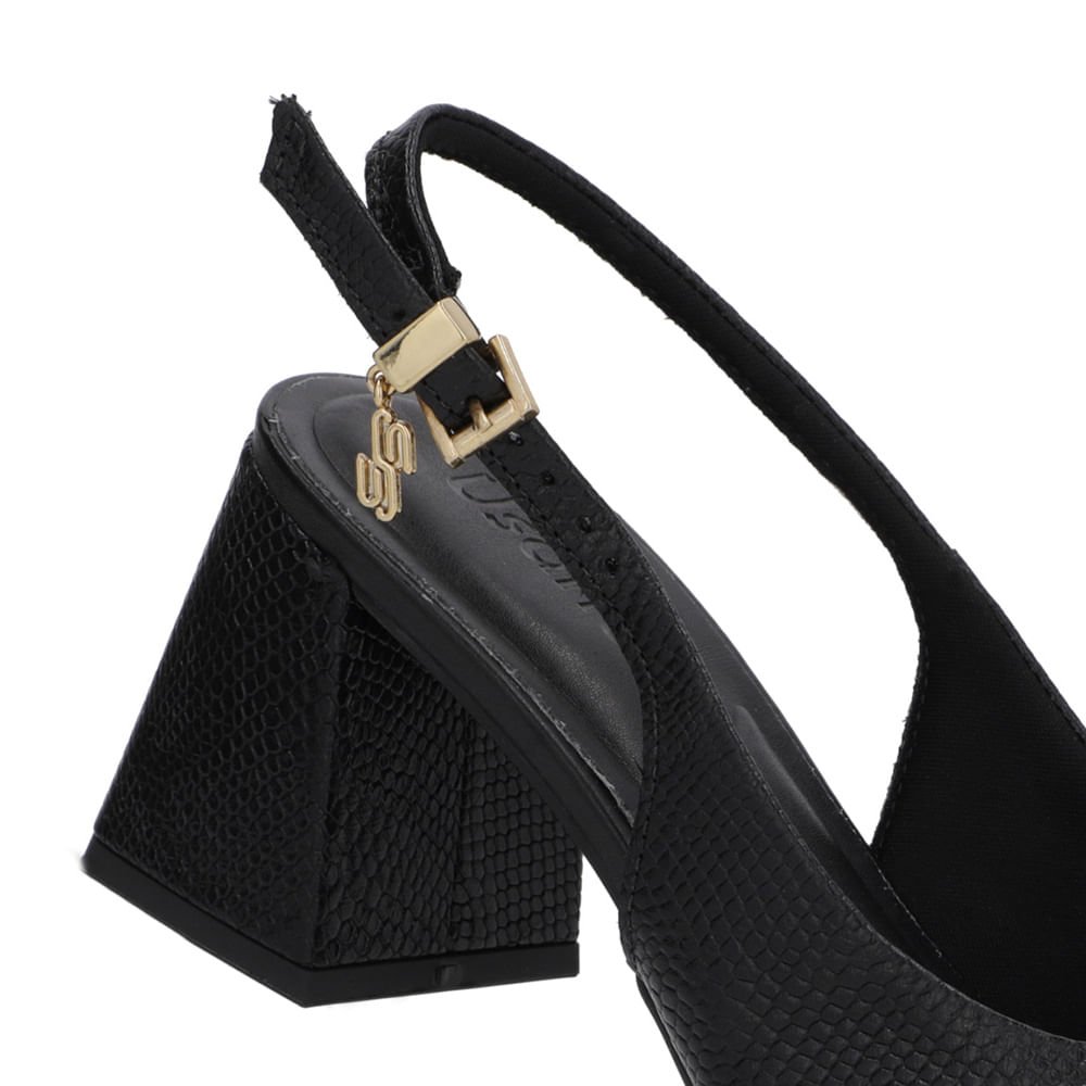 Slingback Preto Couro Textura Bico Fino Preto 4