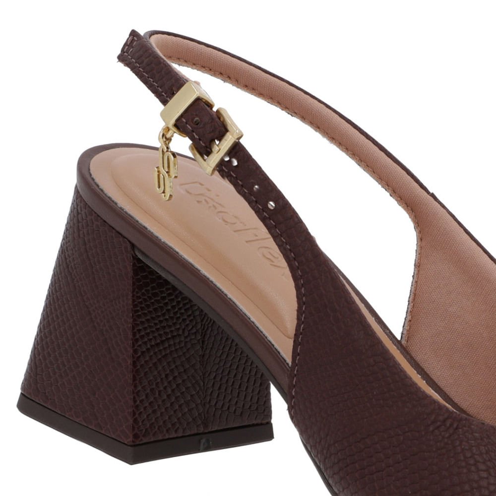 Slingback Marrom Pinhão Couro Textura Bico Fino Marrom 4