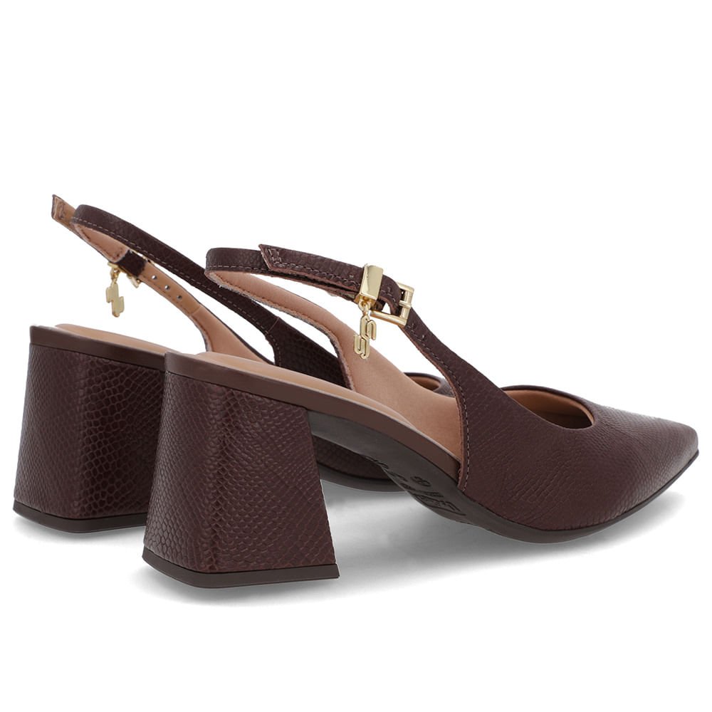 Slingback Marrom Pinhão Couro Textura Bico Fino Marrom 3