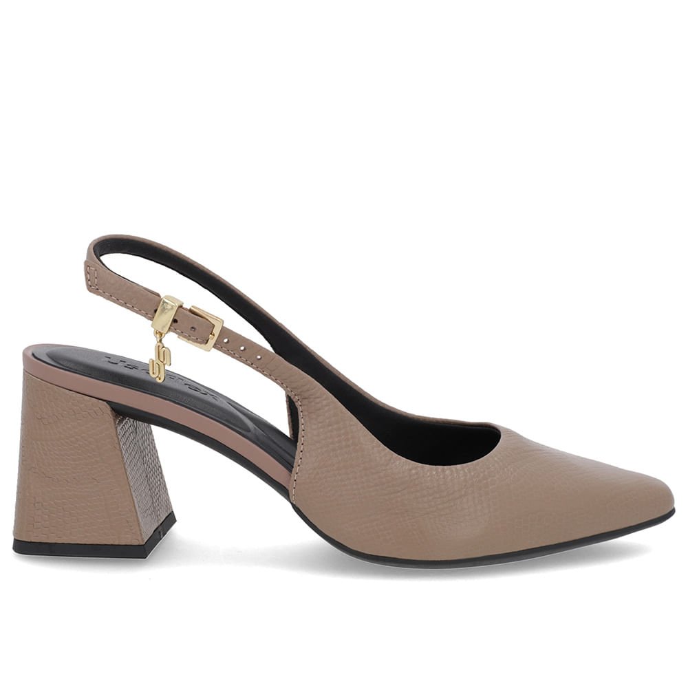 Slingback Marrom Couro Textura Bico Fino
