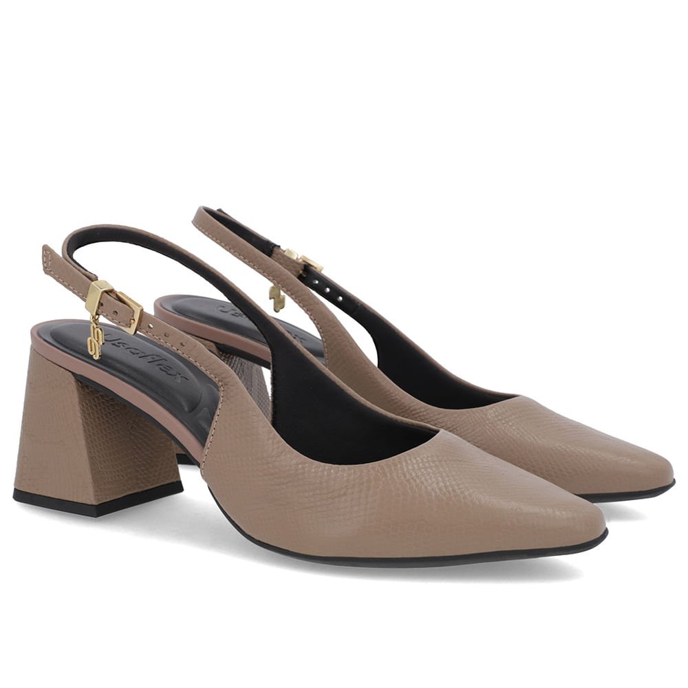 Slingback Marrom Couro Textura Bico Fino Marrom 2