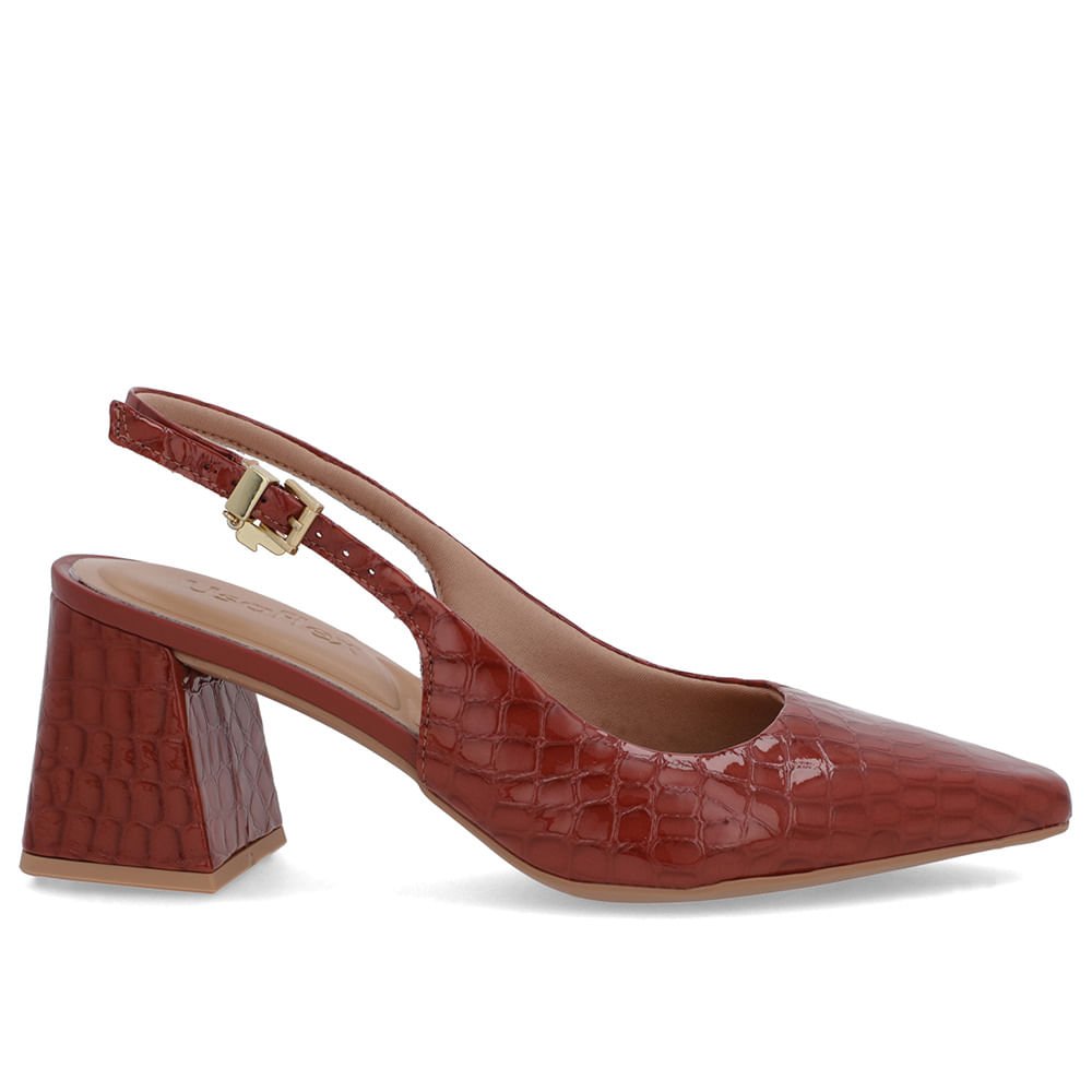 Slingback Marrom Verniz Textura Bico Fino