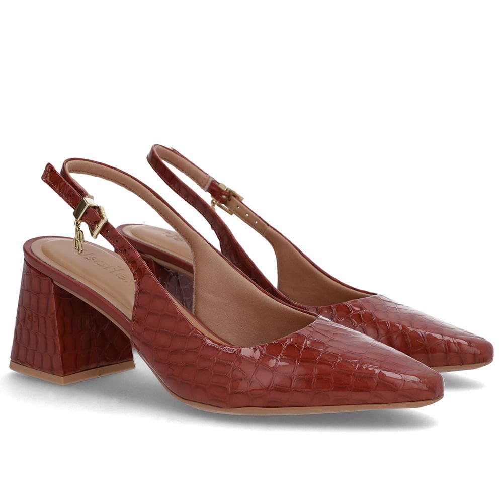 Slingback Marrom Verniz Textura Bico Fino Marrom 2
