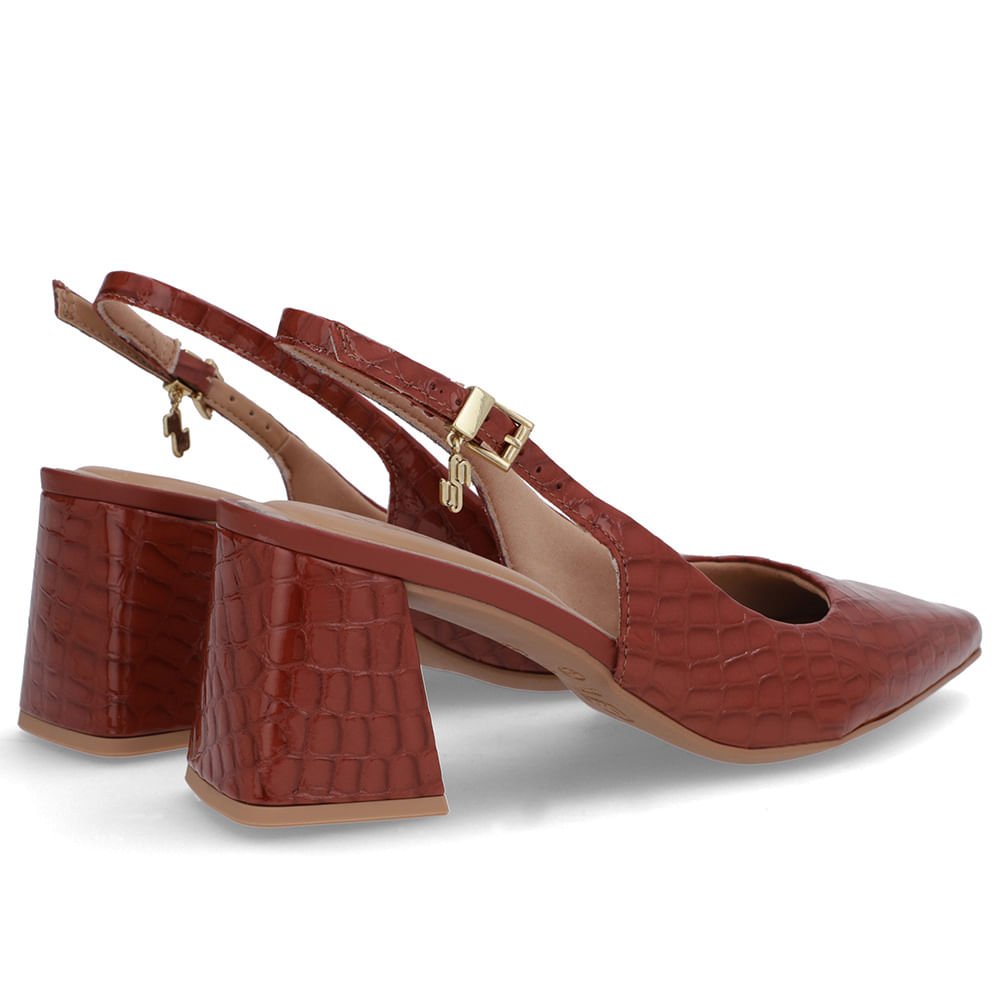 Slingback Marrom Verniz Textura Bico Fino Marrom 3