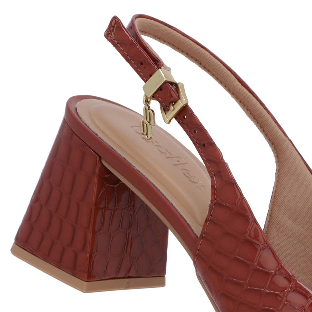 Slingback Marrom Verniz Textura Bico Fino Marrom 4