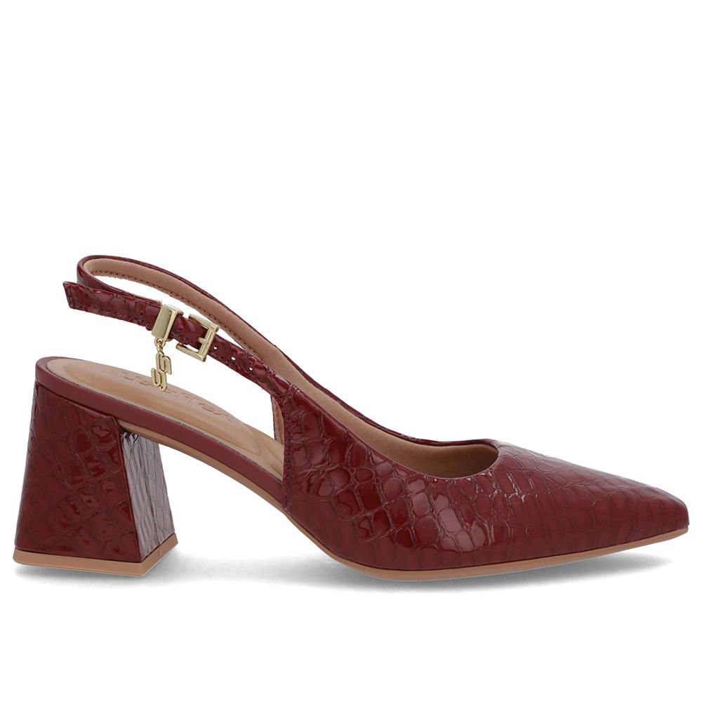 Slingback Vermelho Verniz Textura Bico Fino