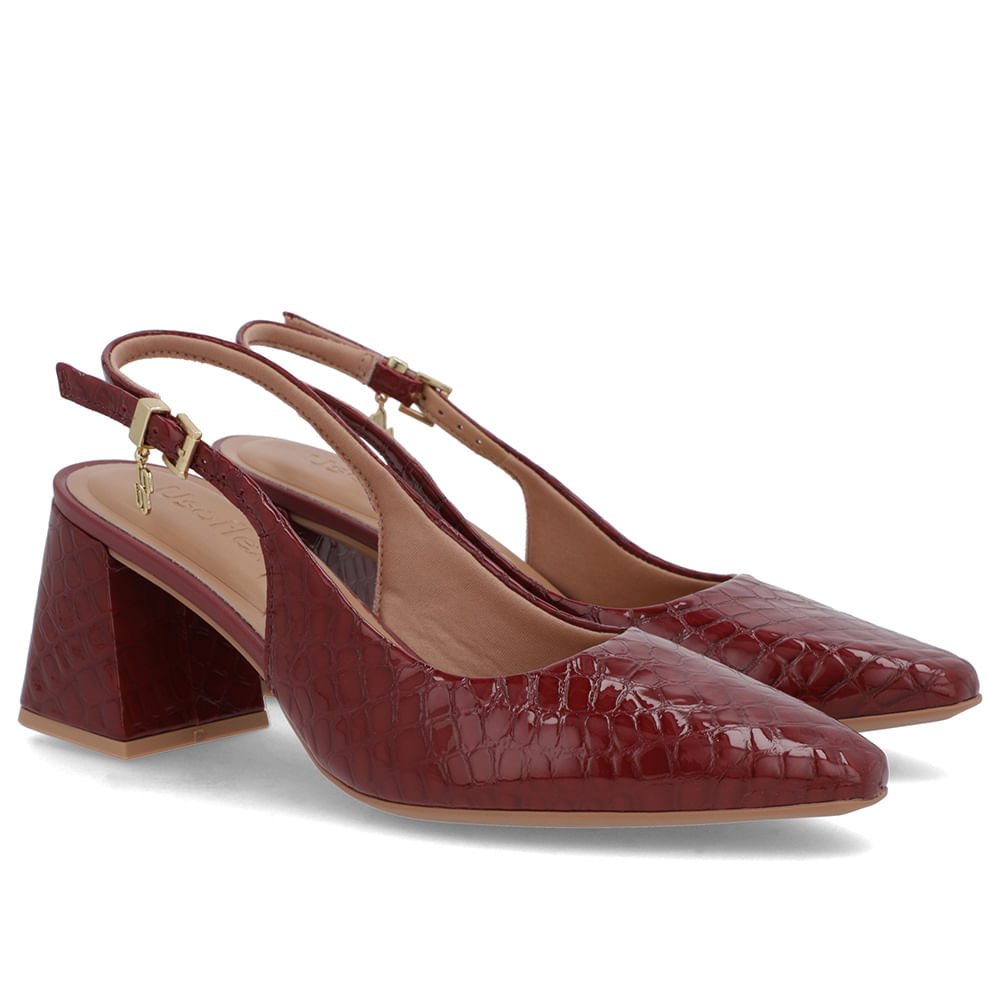 Slingback Vermelho Verniz Textura Bico Fino Vermelho 2