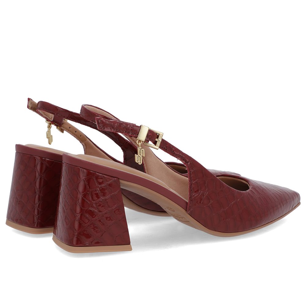 Slingback Vermelho Verniz Textura Bico Fino Vermelho 3