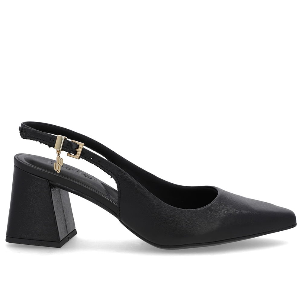 Slingback Preto Couro Liso Bico Fino