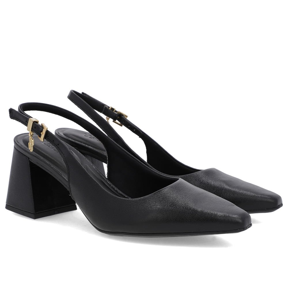 Slingback Preto Couro Liso Bico Fino Preto 2