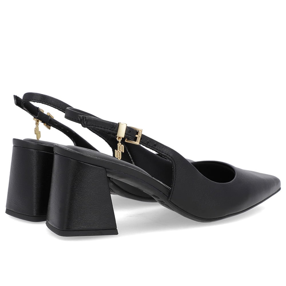 Slingback Preto Couro Liso Bico Fino Preto 3