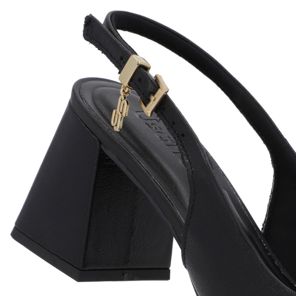 Slingback Preto Couro Liso Bico Fino Preto 4