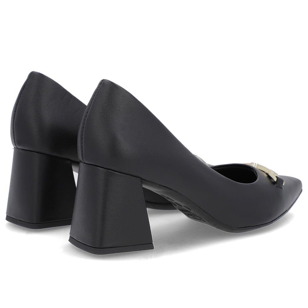 Scarpin Preto Couro Bico Fino Detalhe Geométrico Preto 3