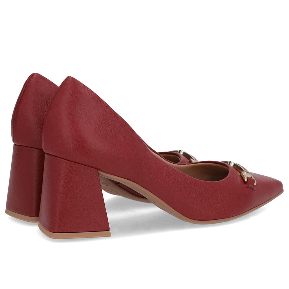 Scarpin Vermelho Couro Bico Fino Detalhe Geométrico Vermelho 3