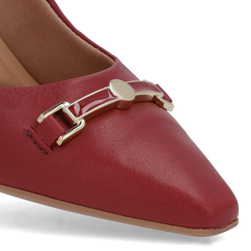 Scarpin Vermelho Couro Bico Fino Detalhe Geométrico Vermelho 4