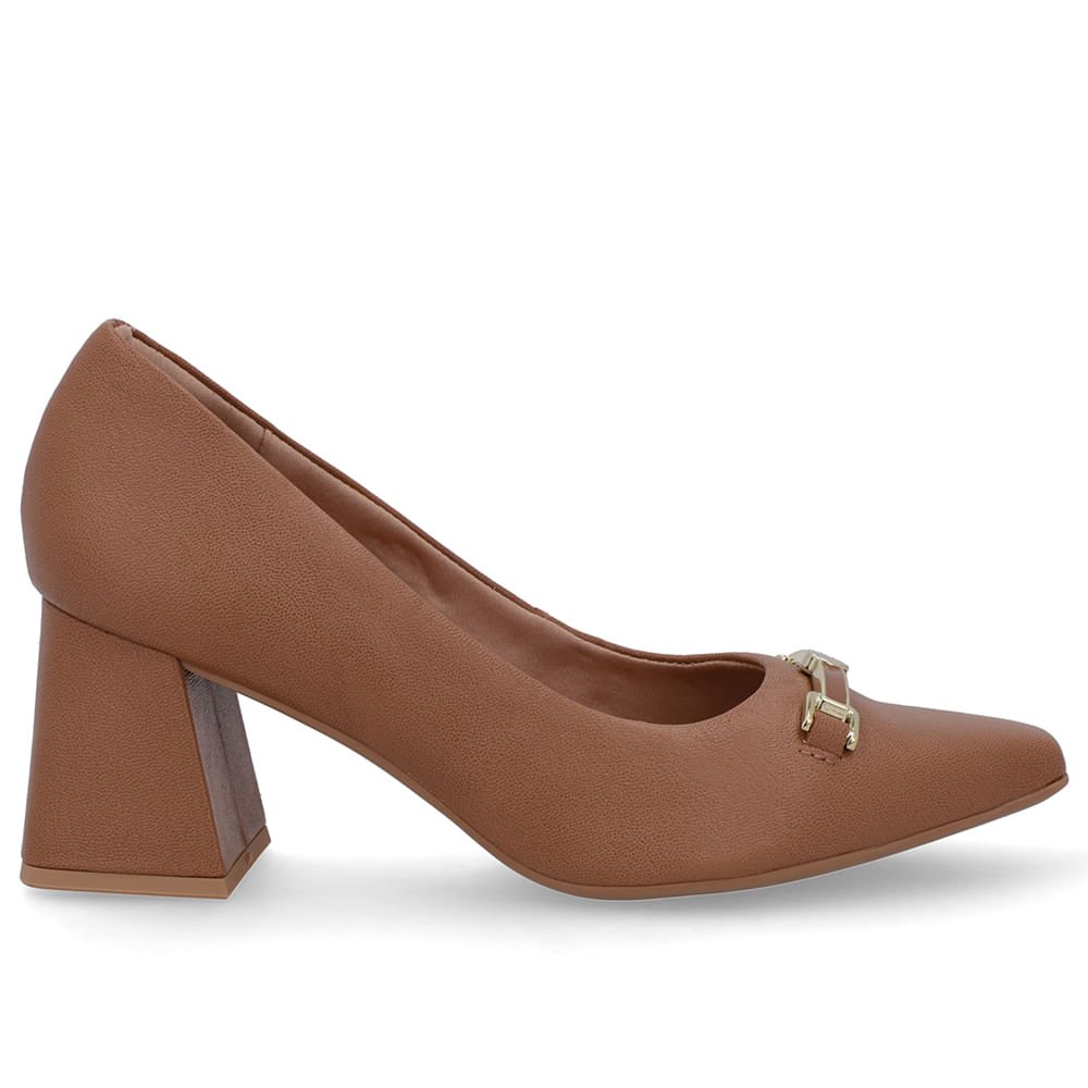 Scarpin Marrom Couro Bico Fino Detalhe Geométrico