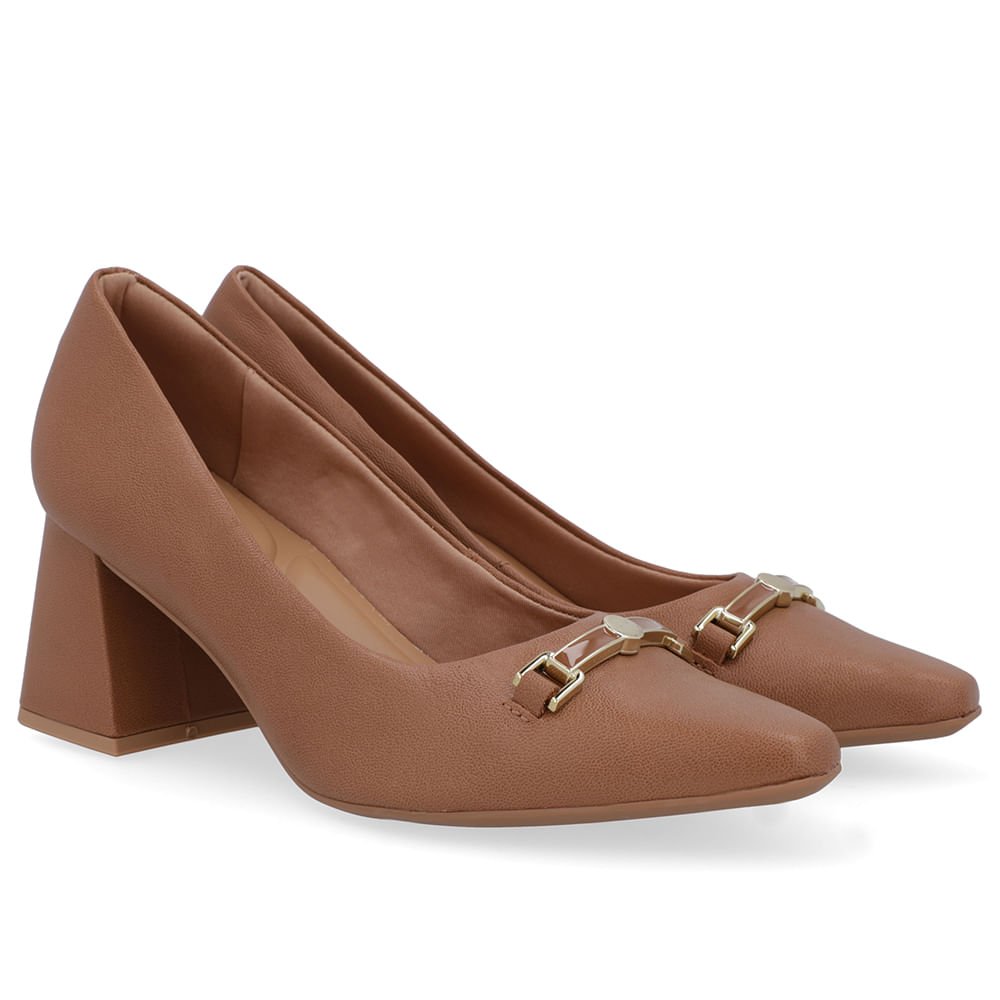 Scarpin Marrom Couro Bico Fino Detalhe Geométrico Marrom 2