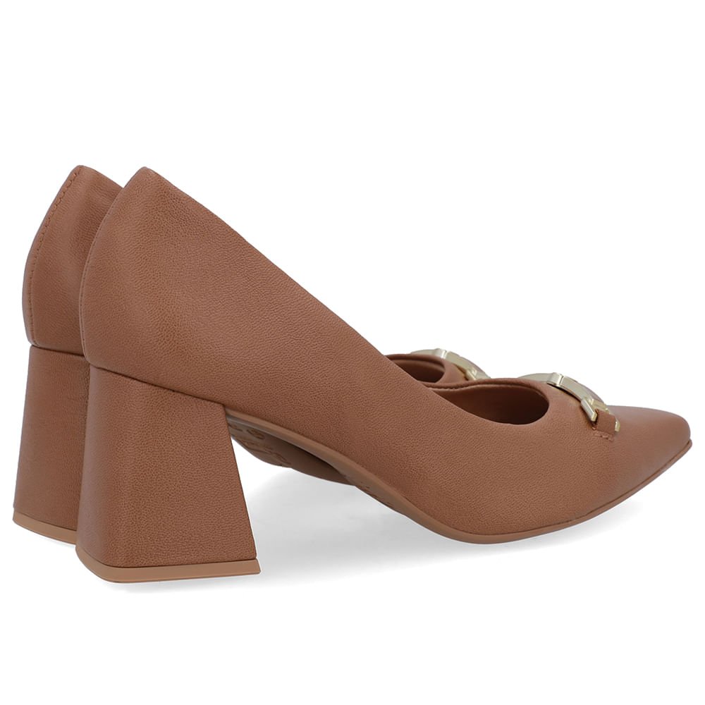 Scarpin Marrom Couro Bico Fino Detalhe Geométrico Marrom 3