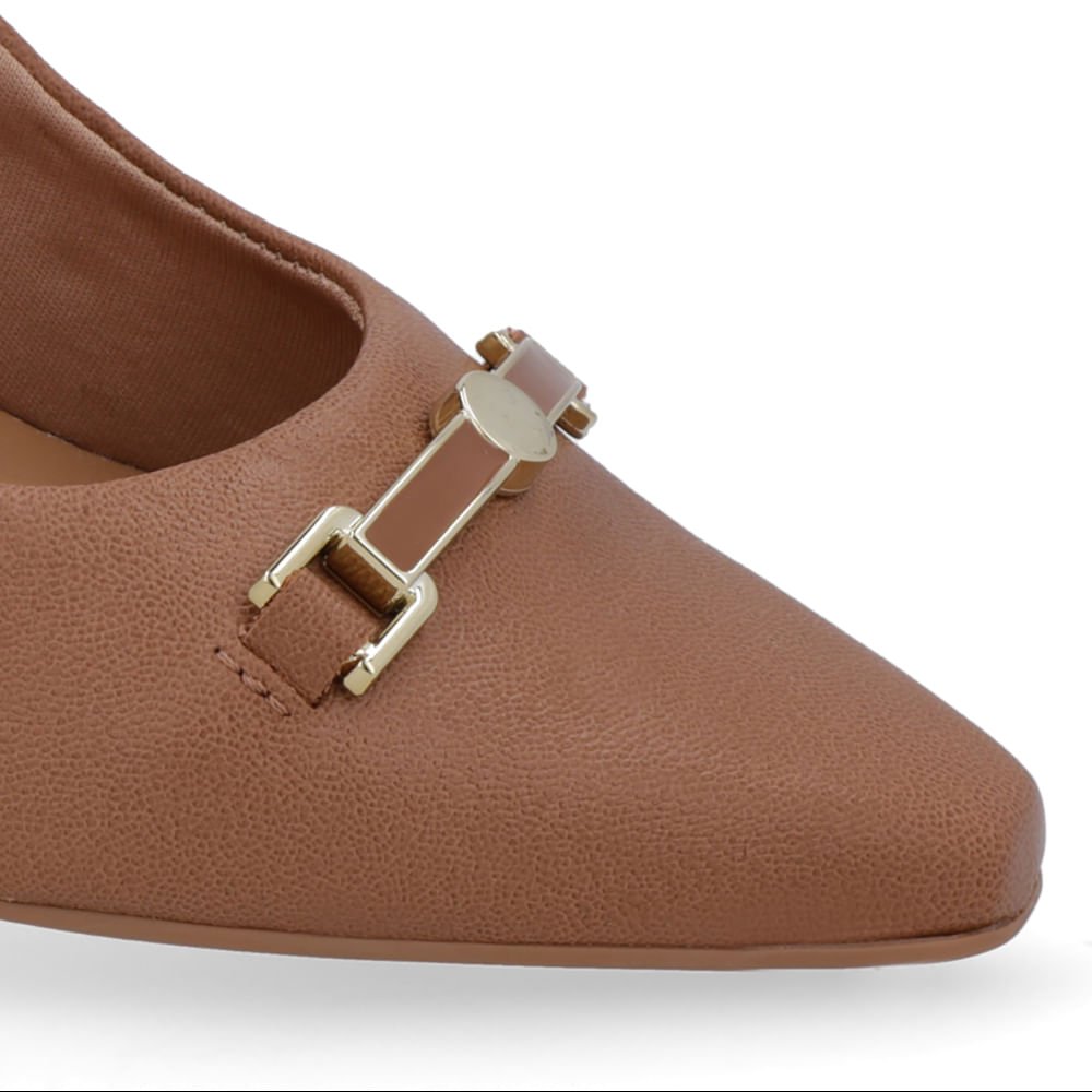 Scarpin Marrom Couro Bico Fino Detalhe Geométrico Marrom 4