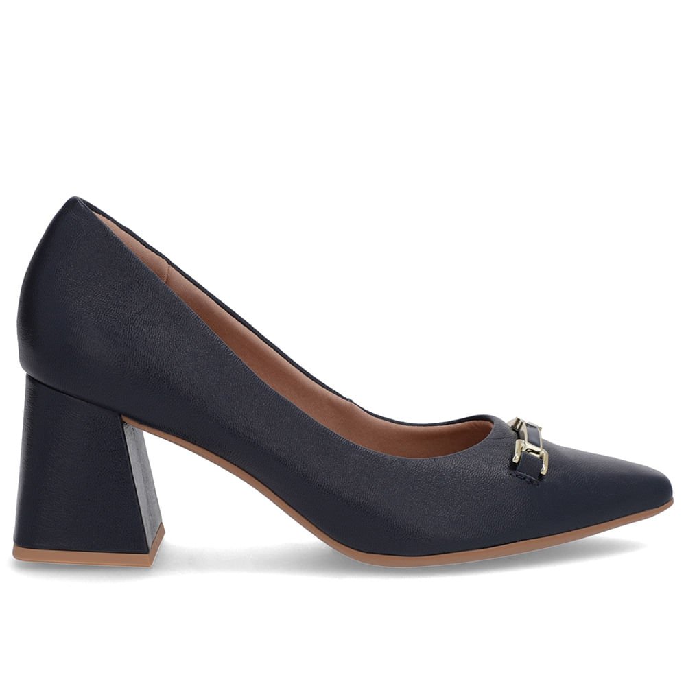 Scarpin Azul Couro Bico Fino Detalhe Geométrico