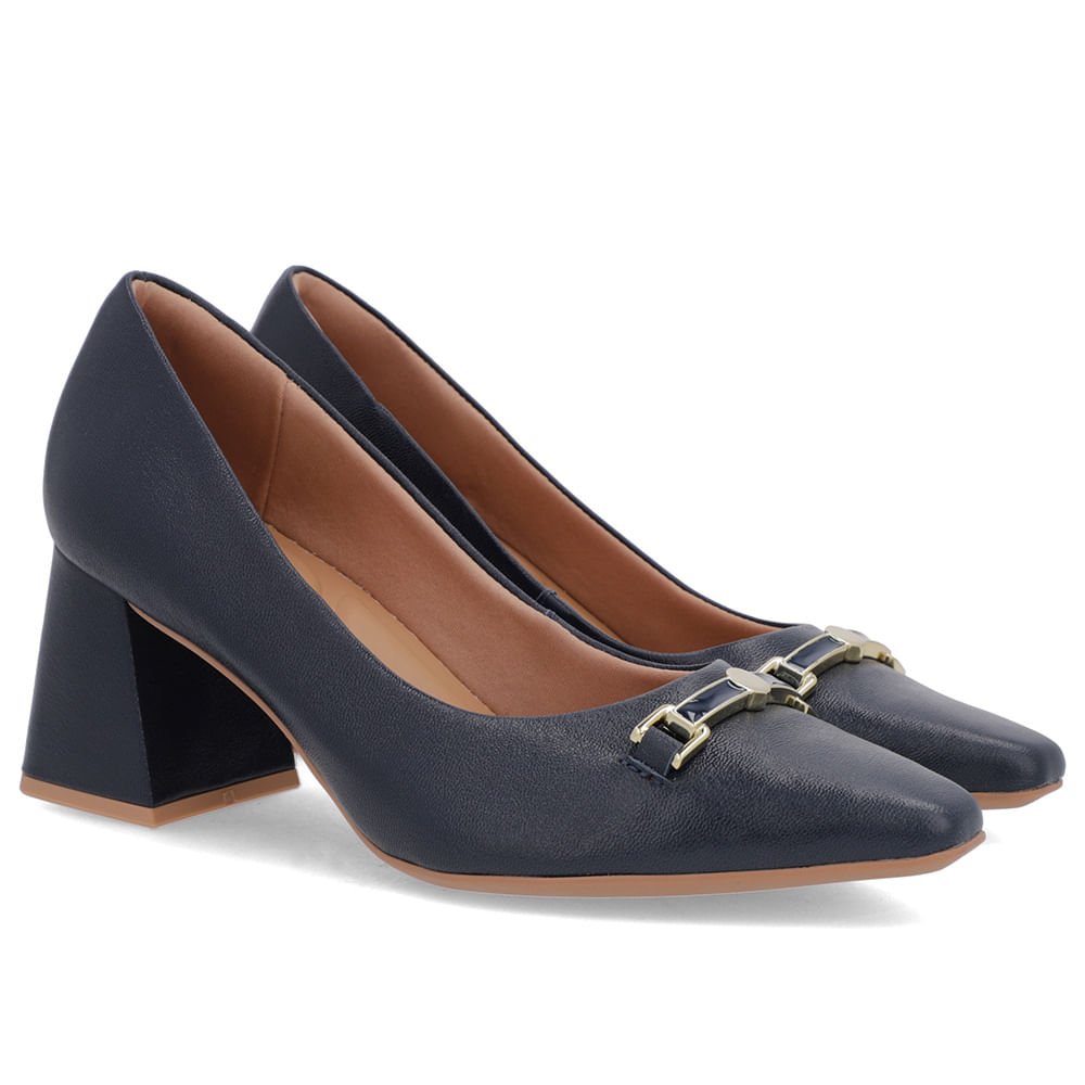 Scarpin Azul Couro Bico Fino Detalhe Geométrico Azul 2