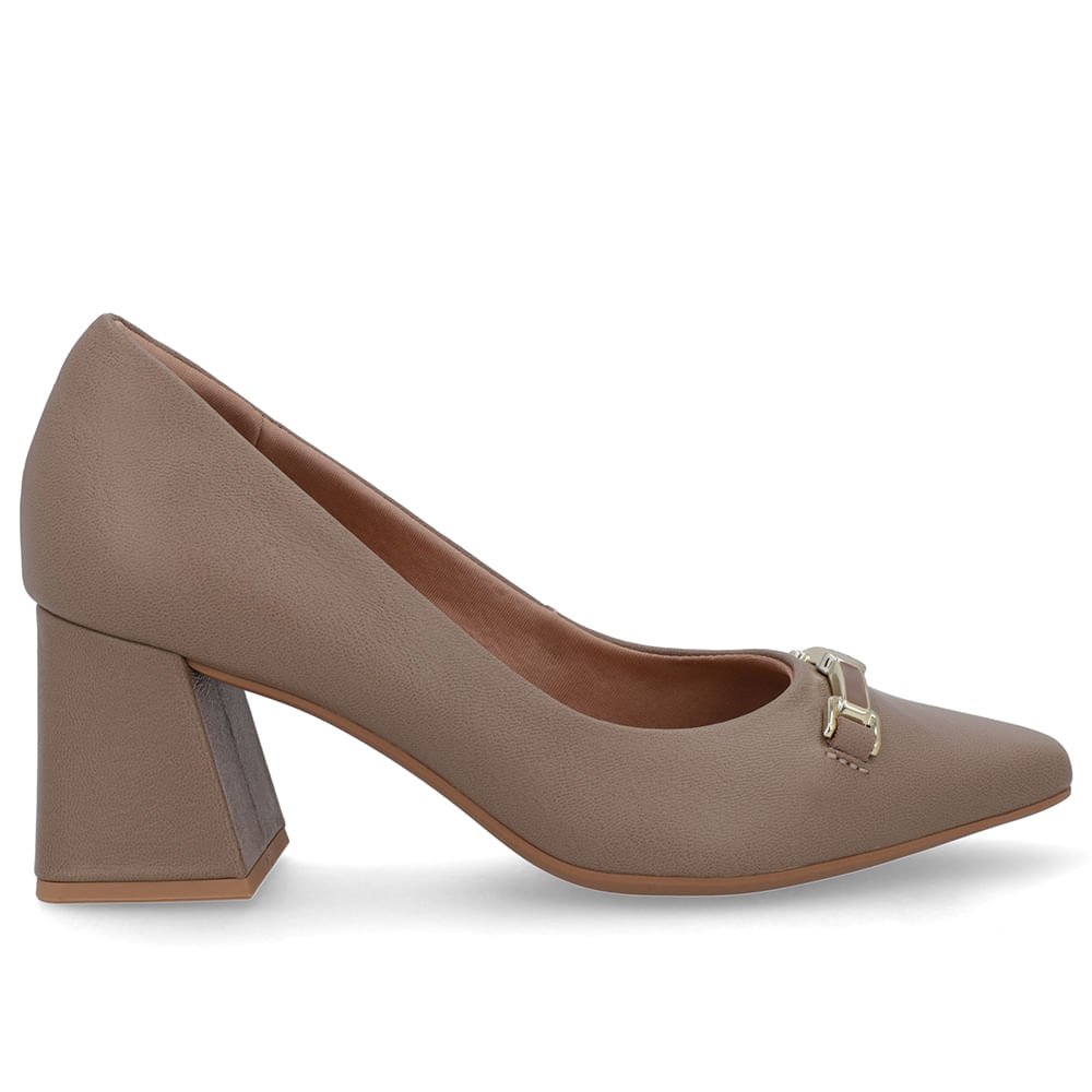 Scarpin Marrom Couro Bico Fino Detalhe Geométrico