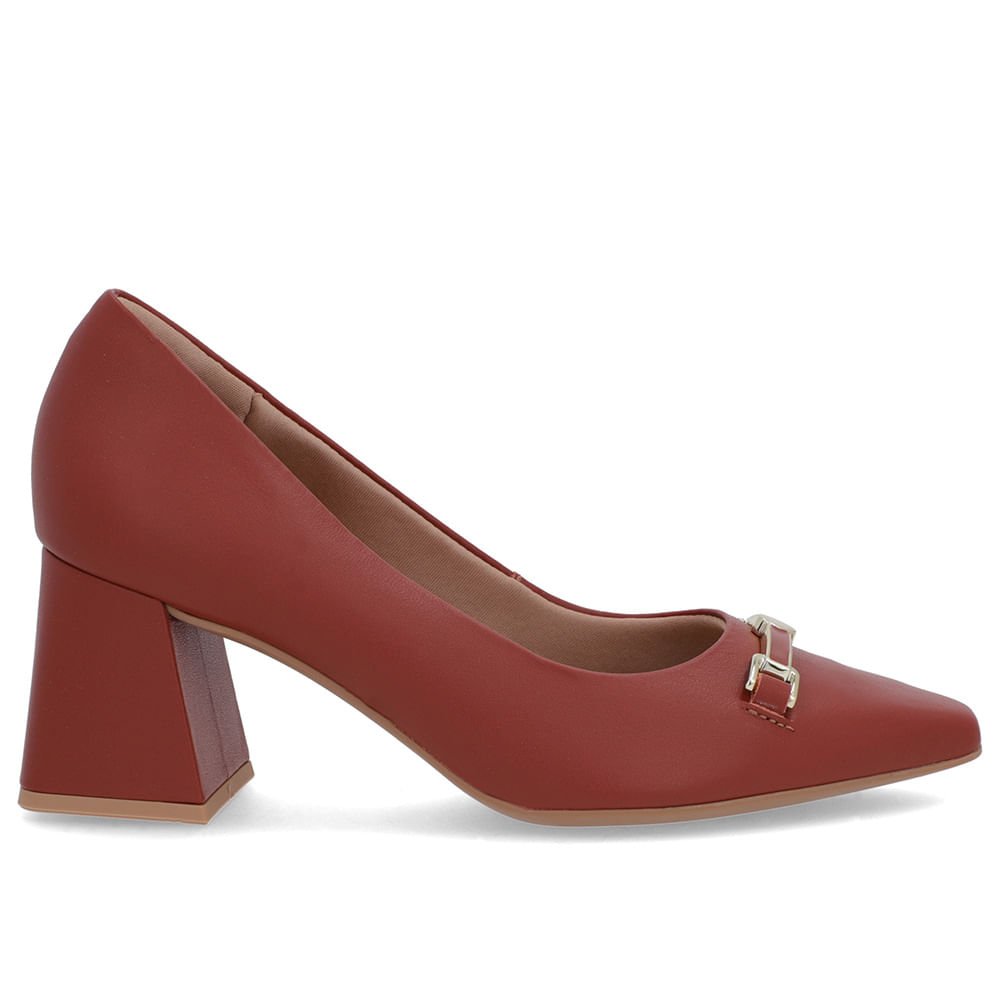 Scarpin Marrom Couro Bico Fino Detalhe Geométrico