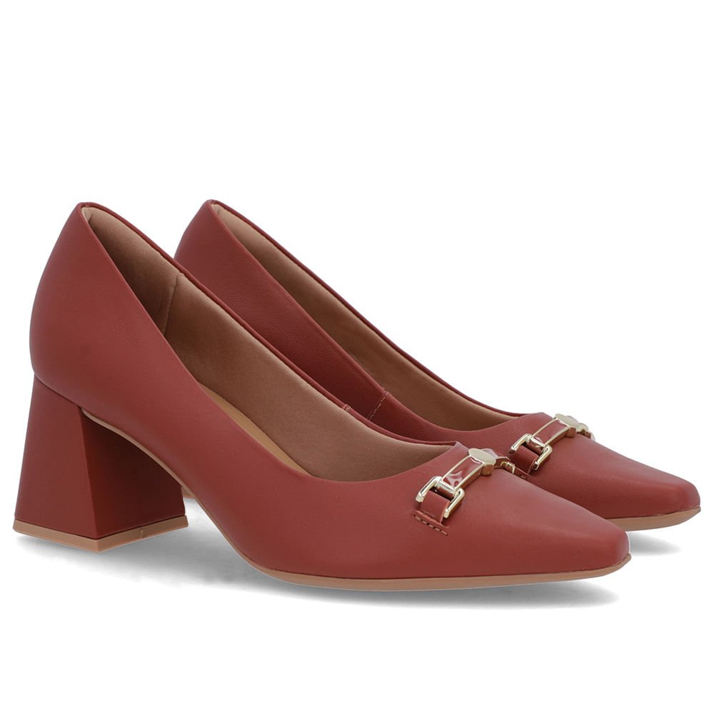 Scarpin Marrom Couro Bico Fino Detalhe Geométrico Terracota 2