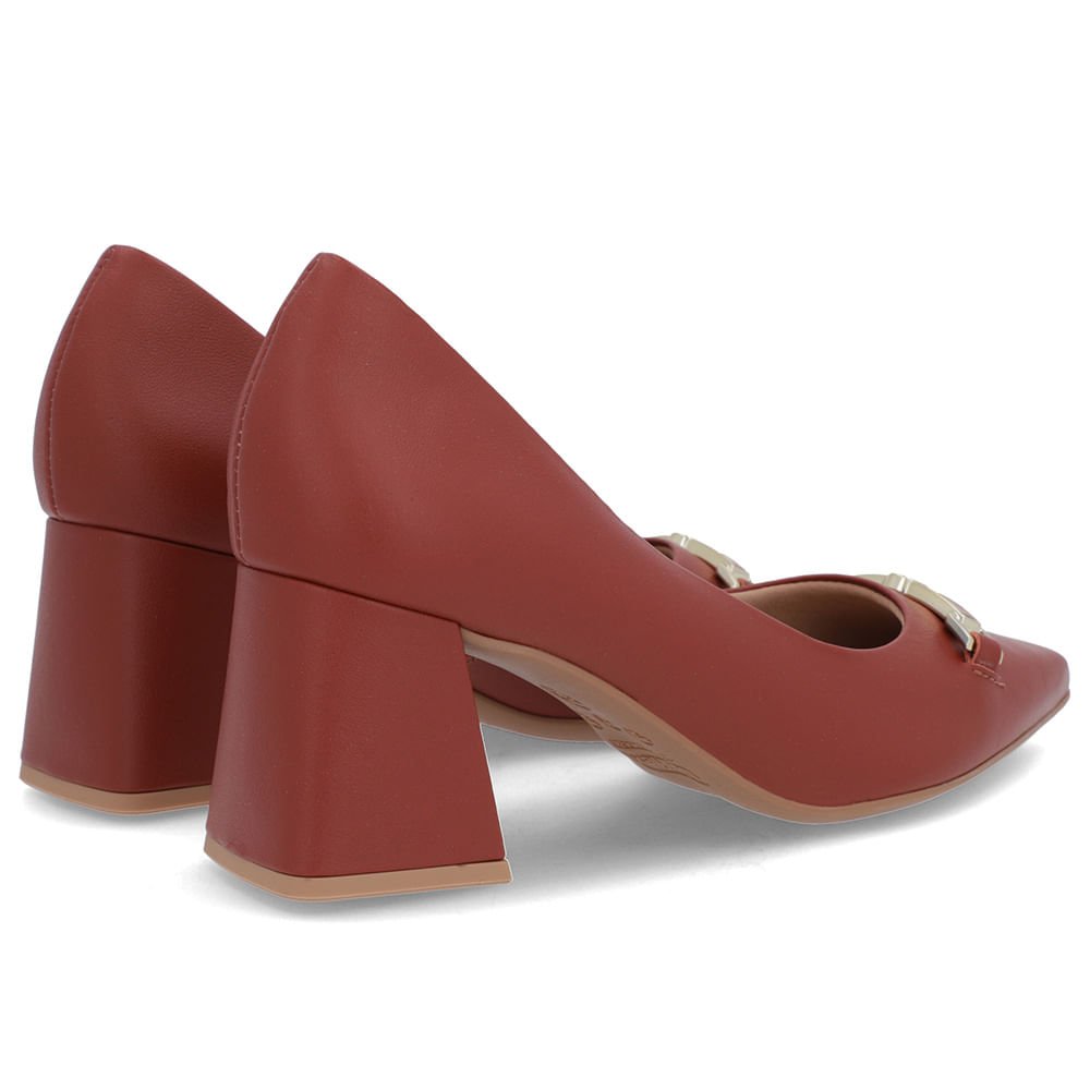 Scarpin Marrom Couro Bico Fino Detalhe Geométrico Terracota 3