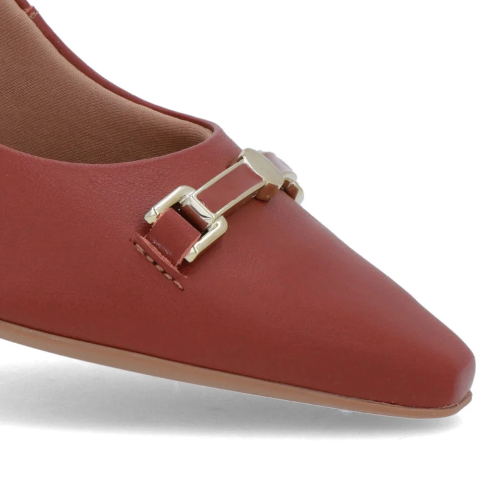 Scarpin Marrom Couro Bico Fino Detalhe Geométrico Terracota 4