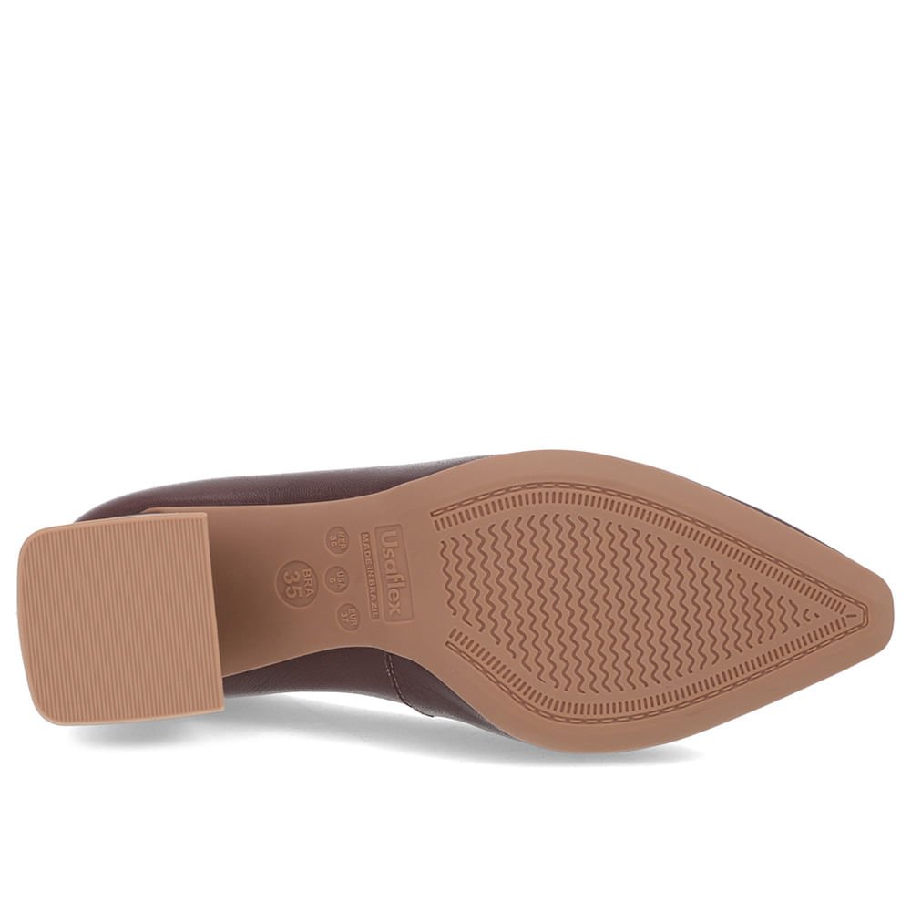 Scarpin Marrom Pinhão Couro Bico Fino Detalhe Geométrico Marrom 5