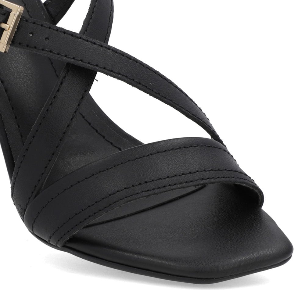 Sandália Salto Quadrado Couro Preta Fivela Preto 4