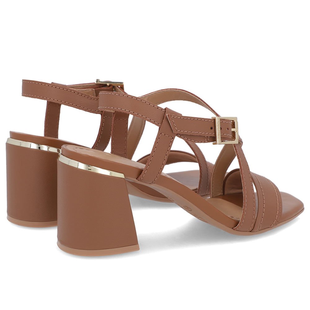 Sandália Salto Quadrado Couro Marrom Fivela Marrom 3