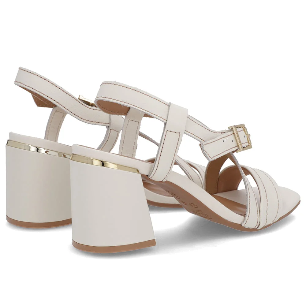 Sandália Salto Quadrado Couro Branca Marfim Fivela Branco 3