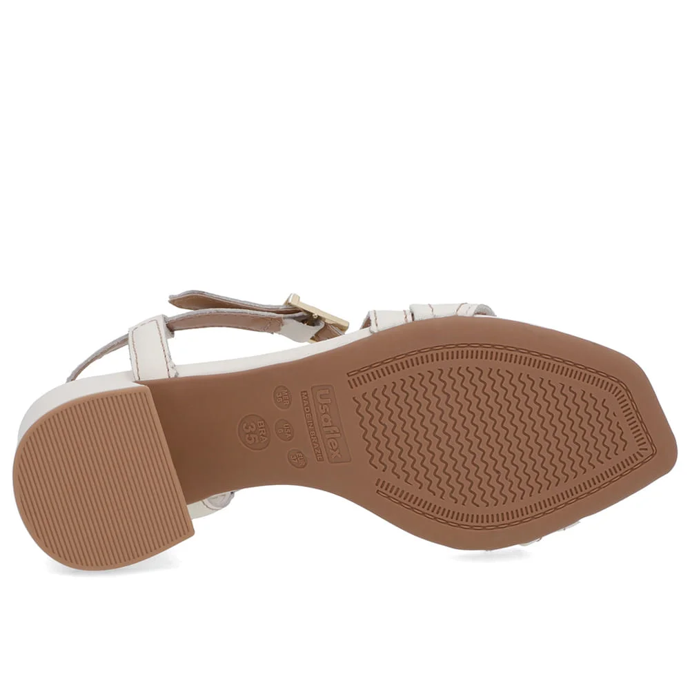 Sandália Salto Quadrado Couro Branca Marfim Fivela Branco 5