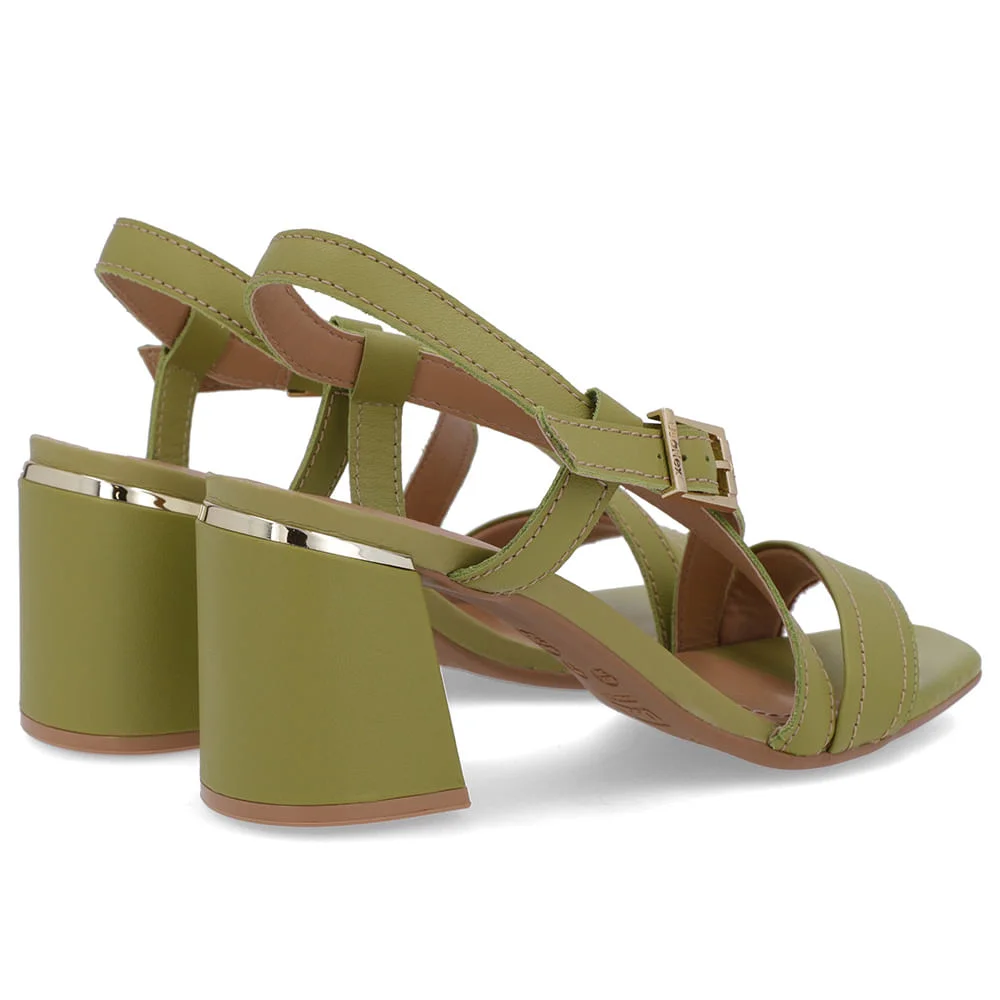 Sandália Salto Quadrado Couro Verde Fivela Verde 3