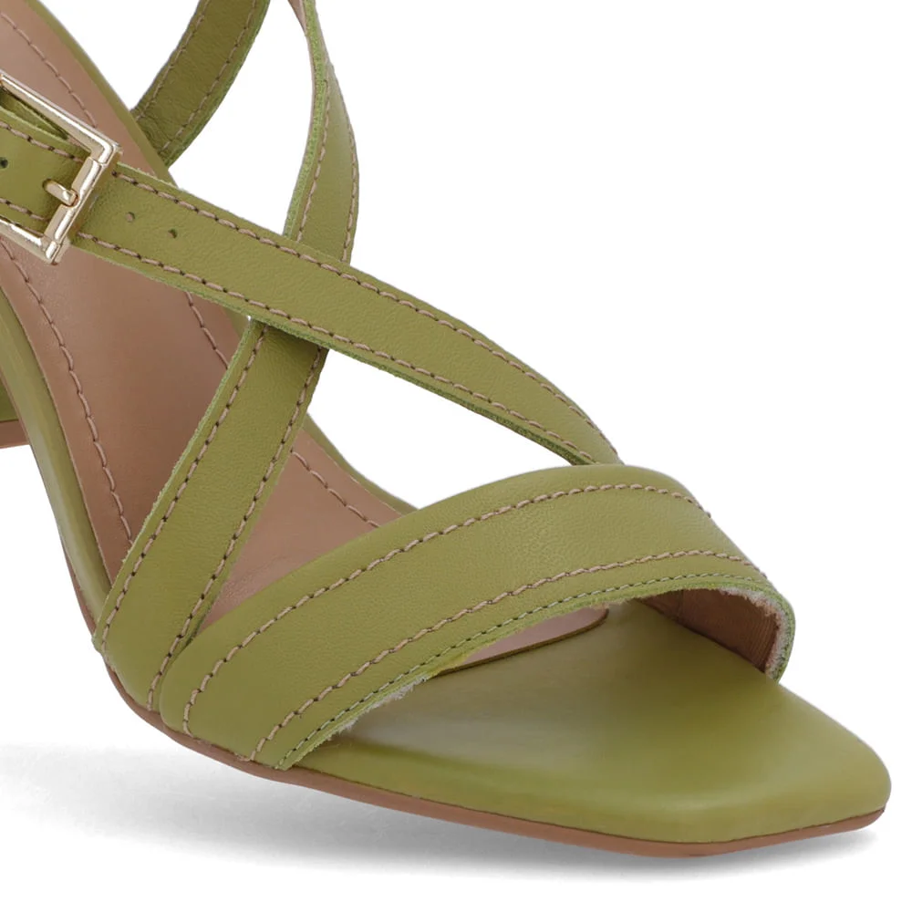 Sandália Salto Quadrado Couro Verde Fivela Verde 4