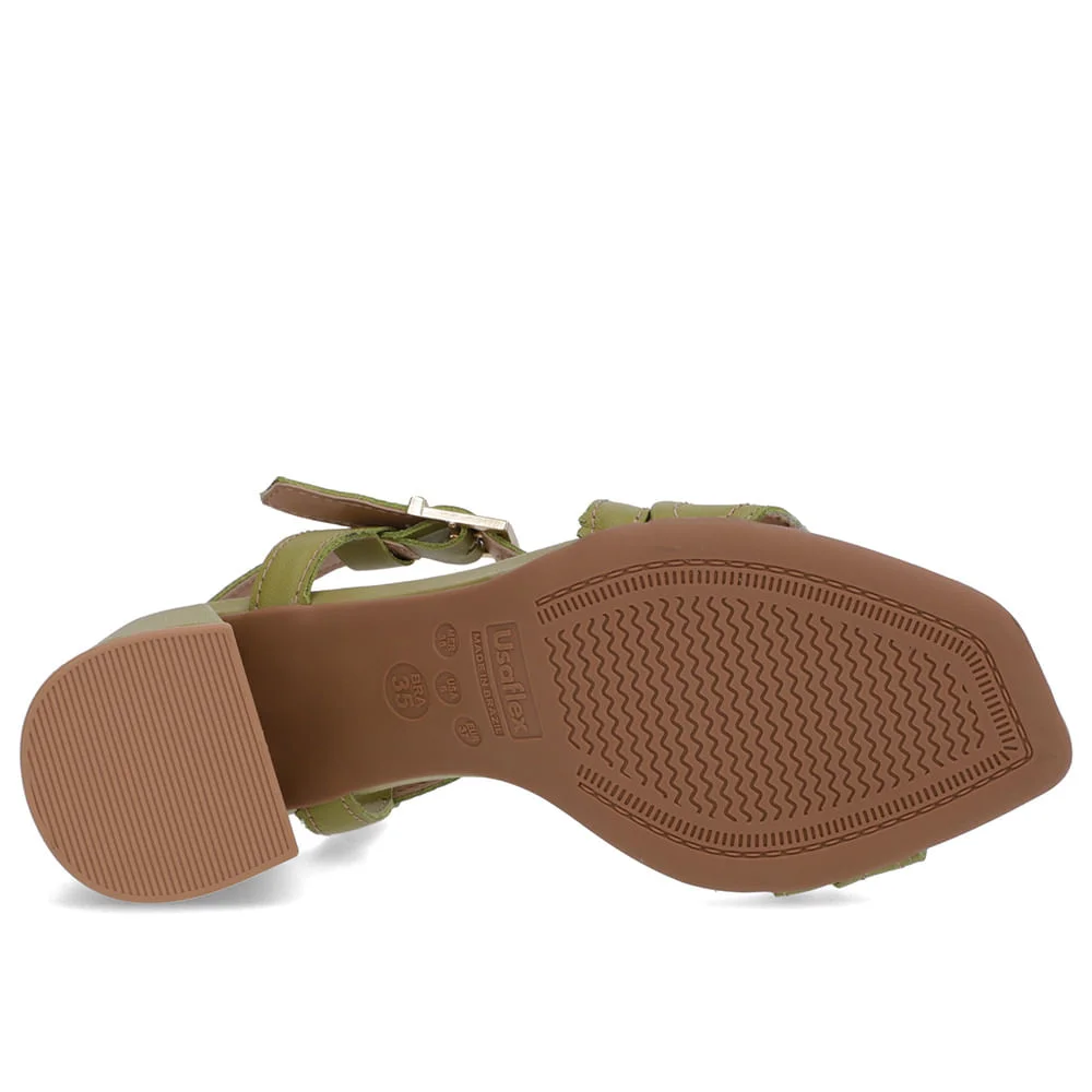 Sandália Salto Quadrado Couro Verde Fivela Verde 5