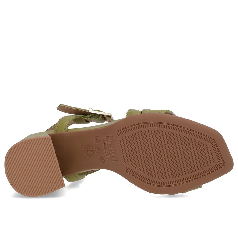 Sandália Salto Quadrado Couro Verde Fivela Verde 5