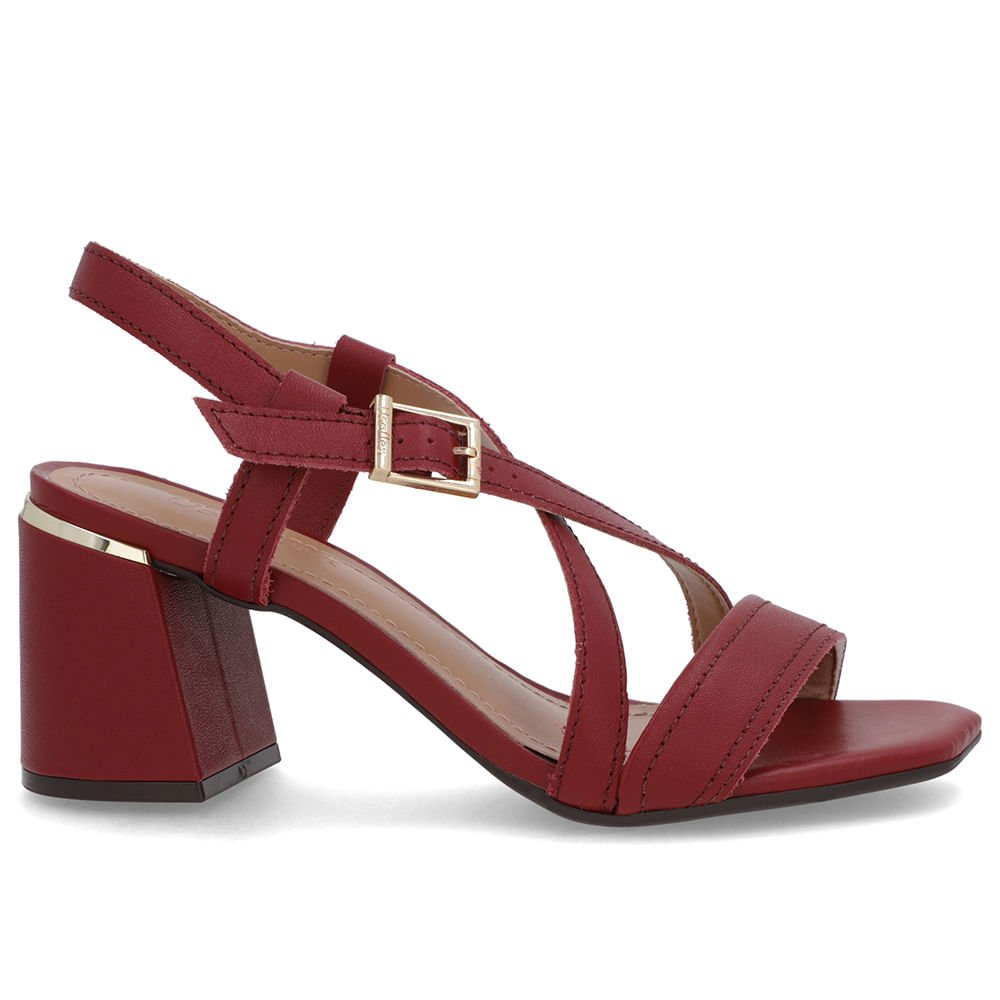Sandália Salto Quadrado Couro Vermelha Fivela