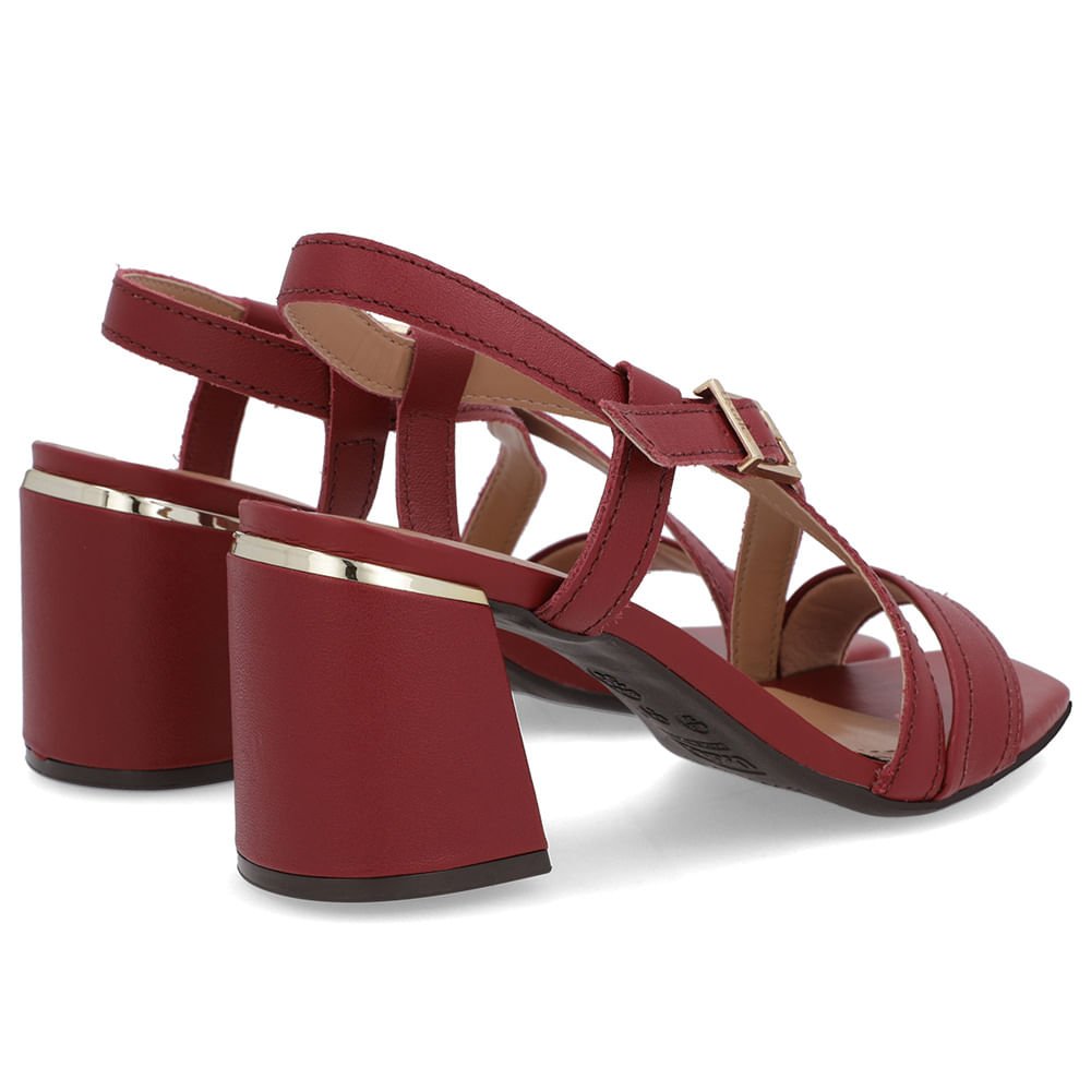 Sandália Salto Quadrado Couro Vermelha Fivela Vermelho 3