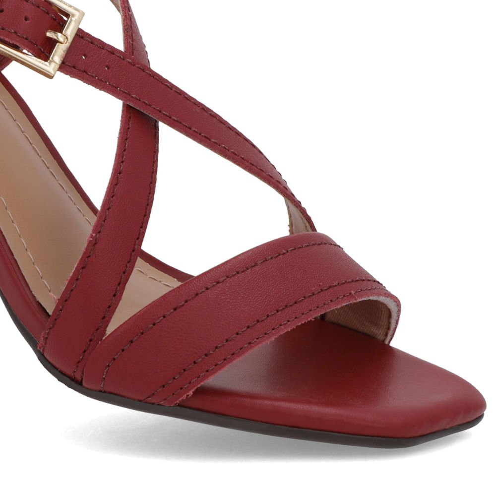 Sandália Salto Quadrado Couro Vermelha Fivela Vermelho 4