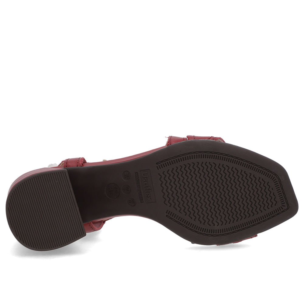 Sandália Salto Quadrado Couro Vermelha Fivela Vermelho 5