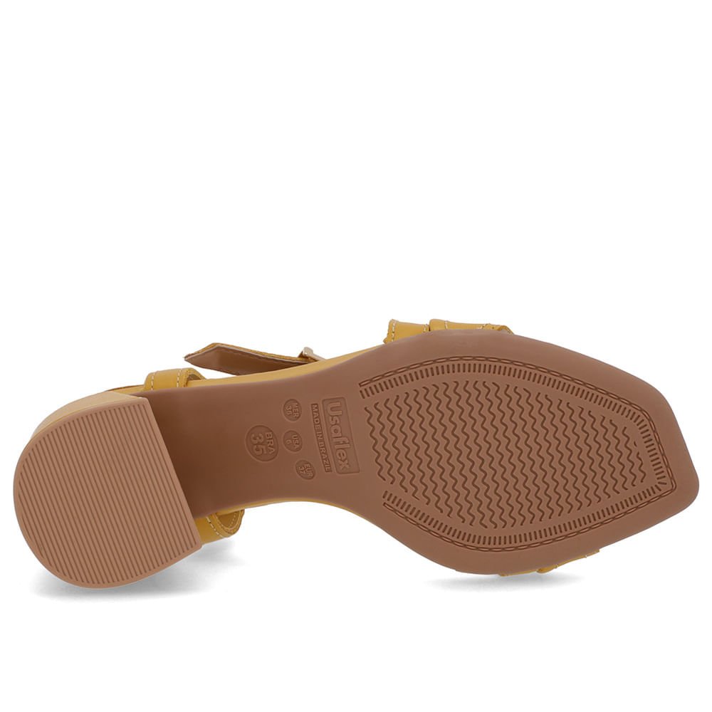 Sandália Salto Quadrado Couro Amarela Fivela Amarelo 5