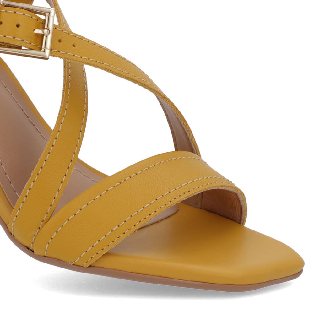 Sandália Salto Quadrado Couro Amarela Fivela Amarelo 4
