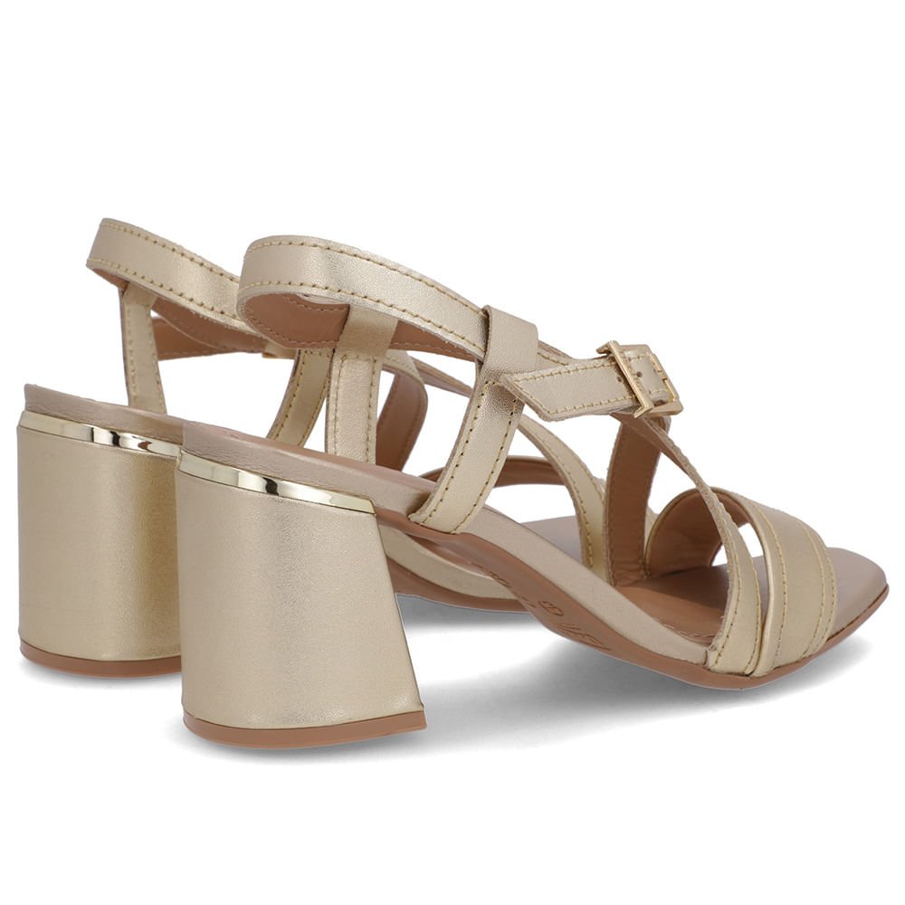 Sandália Salto Quadrado Couro Dourada Fivela Dourado 3