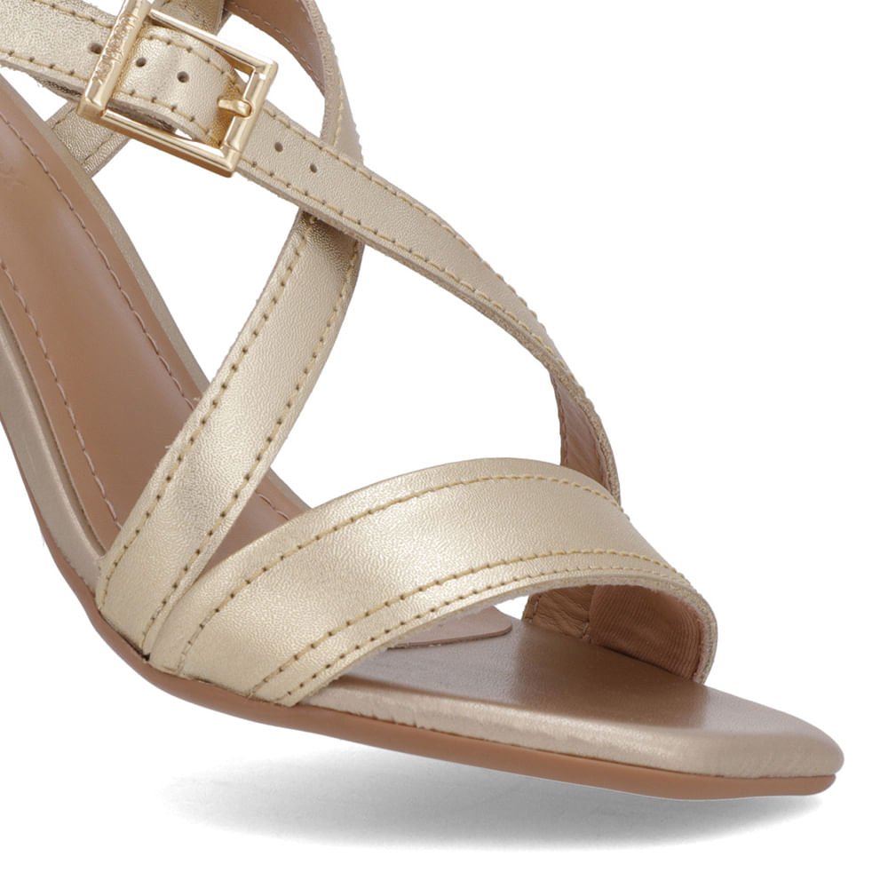 Sandália Salto Quadrado Couro Dourada Fivela Dourado 4